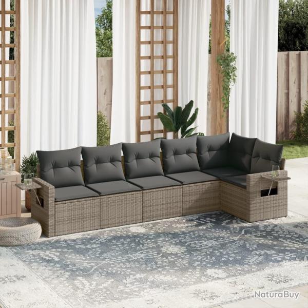Salon de jardin 6 pcs avec coussins gris r�sine tress�e alsavelo