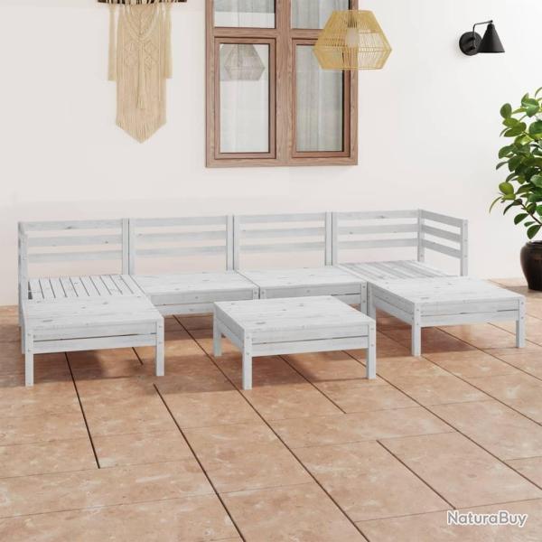 Salon de jardin 7 pcs Blanc Bois de pin massif alsavelo