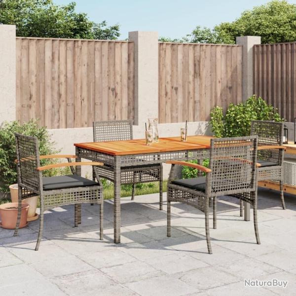 Ensemble � manger de jardin 5 pcs coussins gris r�sine tress�e