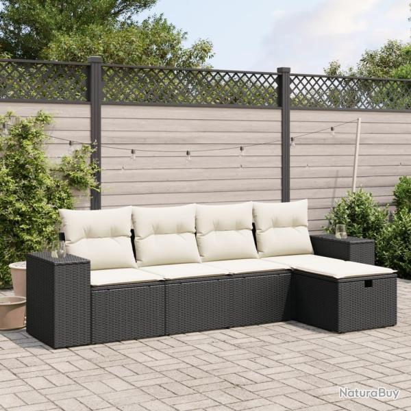 Salon de jardin 5 pcs avec coussins noir r�sine tress�e