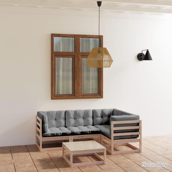 Salon de jardin 5 pcs avec coussins Bois de pin massif alsavelo