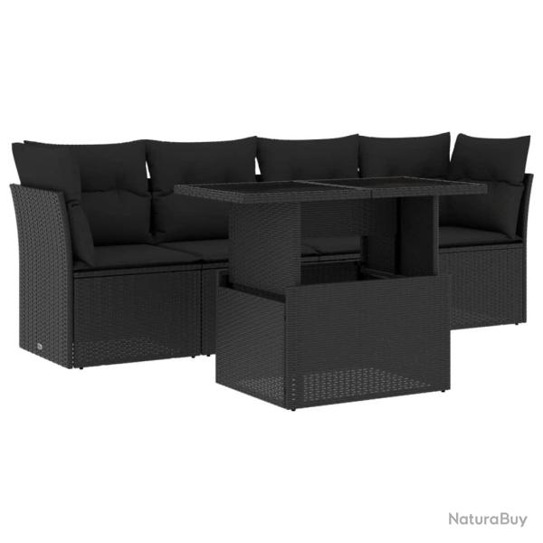 Salon de jardin 5 pcs avec coussins noir r�sine tress�e alsavelo