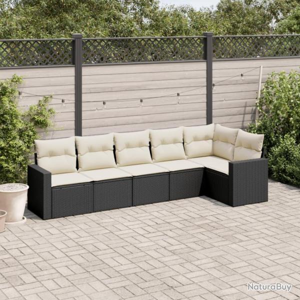 Salon de jardin 6 pcs avec coussins noir r�sine tress�e alsavelo