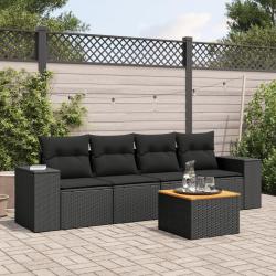 Salon de jardin 5 pcs avec coussins noir r&eacute;sine tress&eacute;e