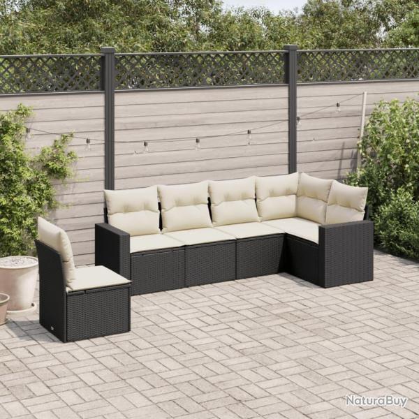 Salon de jardin 6 pcs avec coussins noir r�sine tress�e