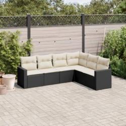 Salon de jardin 6 pcs avec coussins noir r&eacute;sine tress&eacute;e