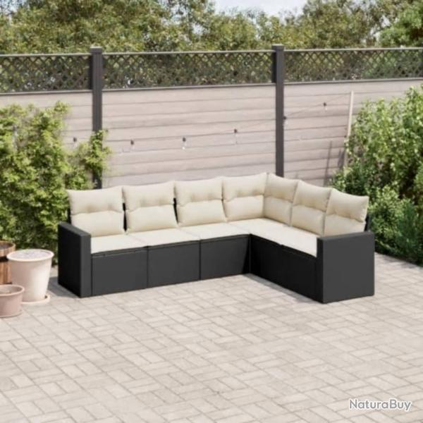 Salon de jardin 6 pcs avec coussins noir r�sine tress�e
