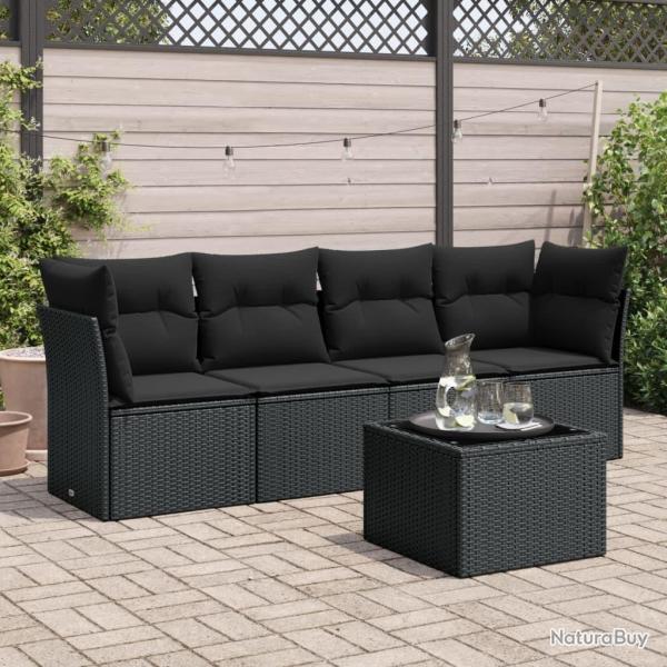 Salon de jardin 5 pcs avec coussins noir r�sine tress�e