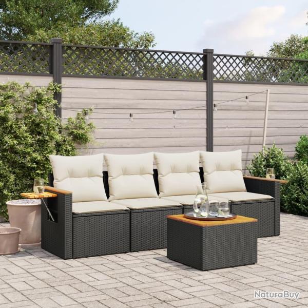 Salon de jardin 5 pcs avec coussins noir r�sine tress�e