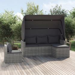 Salon de jardin 4 pcs avec coussins gris r&eacute;sine tress&eacute;e