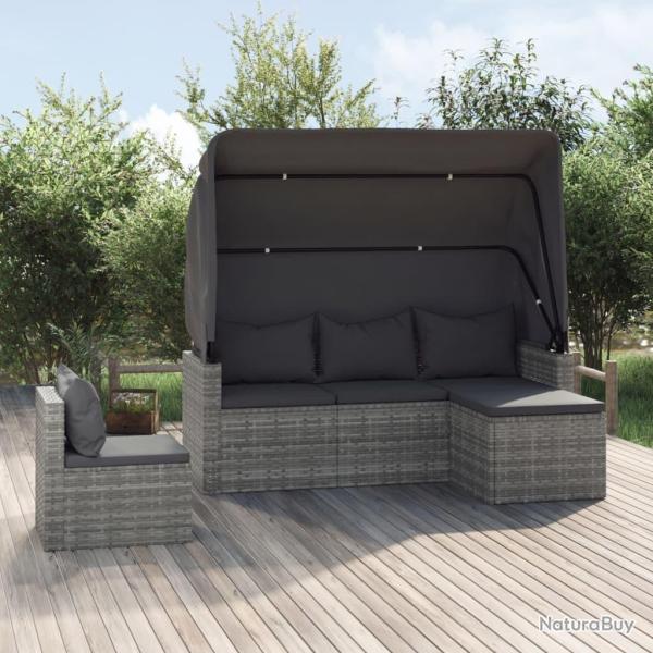Salon de jardin 4 pcs avec coussins gris r�sine tress�e