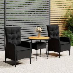 bistro de jardin 3 pcs R&eacute;sine tress&eacute;e Noir alsavelo