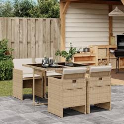 Ensemble &agrave; manger de jardin avec coussins 5pcs Beige poly rotin