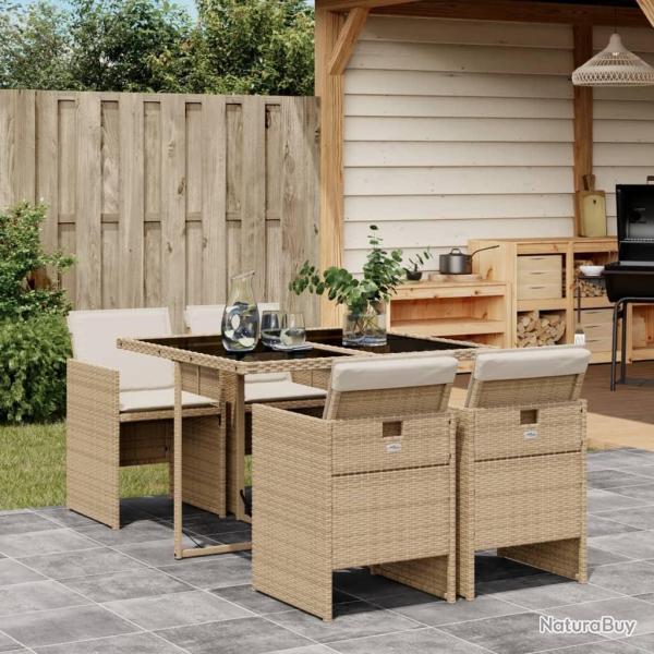Ensemble � manger de jardin avec coussins 5pcs Beige poly rotin