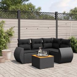 Salon de jardin 5 pcs avec coussins noir r&eacute;sine tress&eacute;e