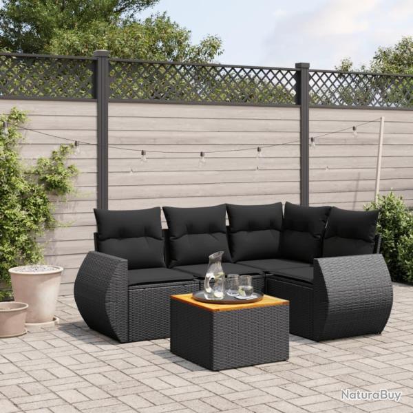 Salon de jardin 5 pcs avec coussins noir r�sine tress�e