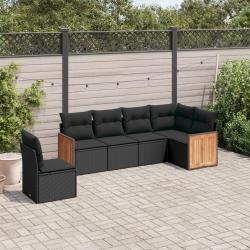 Salon de jardin 6 pcs avec coussins noir r&eacute;sine tress&eacute;e