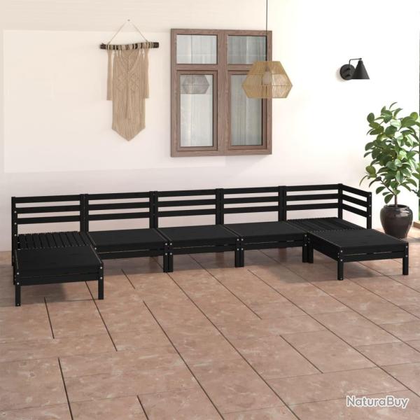 Salon de jardin 7 pcs Noir Bois de pin massif alsavelo