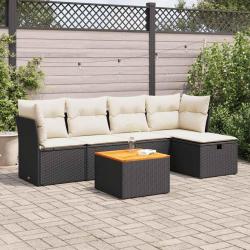 Salon de jardin 6 pcs avec coussins noir r&eacute;sine tress&eacute;e