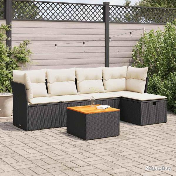 Salon de jardin 6 pcs avec coussins noir r�sine tress�e