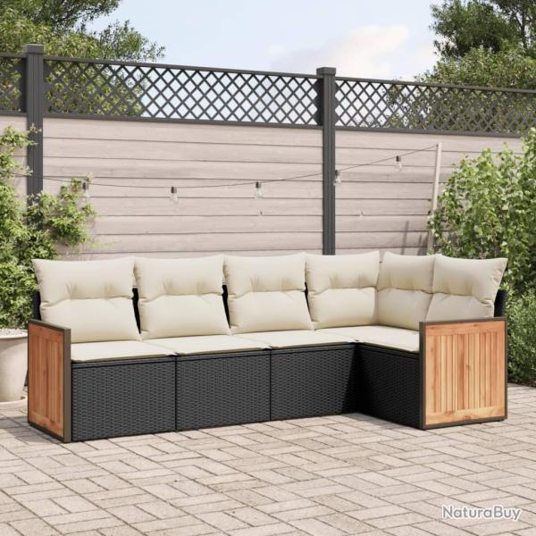 Salon de jardin 5 pcs avec coussins noir r�sine tress�e