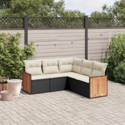 Salon de jardin 5 pcs avec coussins noir r&eacute;sine tress&eacute;e