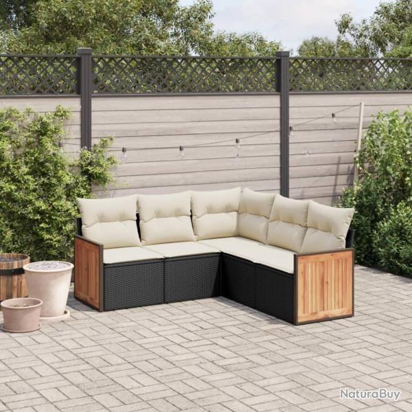 Salon de jardin 5 pcs avec coussins noir r�sine tress�e