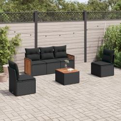 Salon de jardin 6 pcs avec coussins noir r&eacute;sine tress&eacute;e