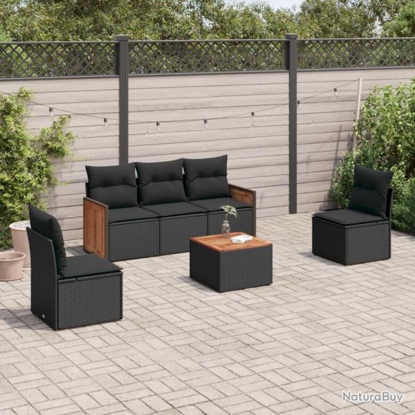Salon de jardin 6 pcs avec coussins noir r�sine tress�e