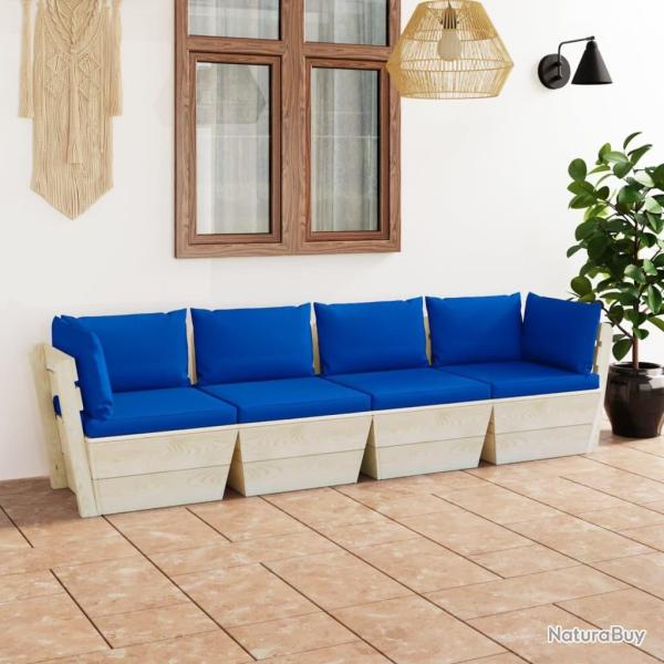 Canap� palette � 4 places de jardin avec coussins Bois d'�pic�a alsavelo