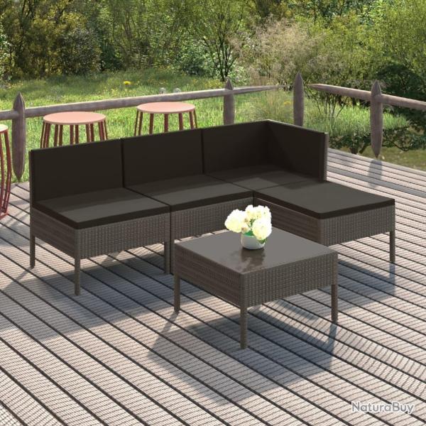Salon de jardin 5 pcs avec coussins r�sine tress�e gris