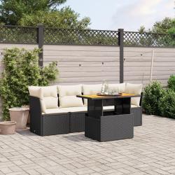 Salon de jardin 5 pcs avec coussins noir r&eacute;sine tress&eacute;e