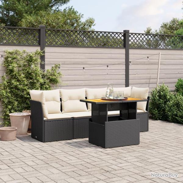 Salon de jardin 5 pcs avec coussins noir r�sine tress�e