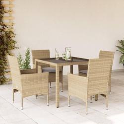 Ensemble &agrave; manger de jardin et coussins 5 pcs beige rotin verre alsavelo