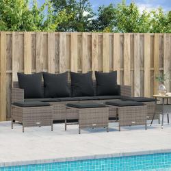 Salon de jardin 5 pcs avec coussins gris r&eacute;sine tress&eacute;e