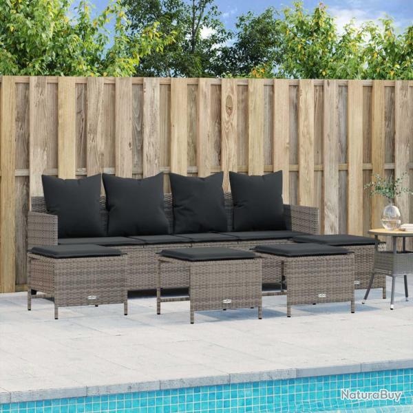 Salon de jardin 5 pcs avec coussins gris r�sine tress�e