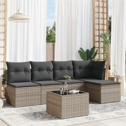 Salon de jardin 6 pcs avec coussins gris r&eacute;sine tress&eacute;e alsavelo