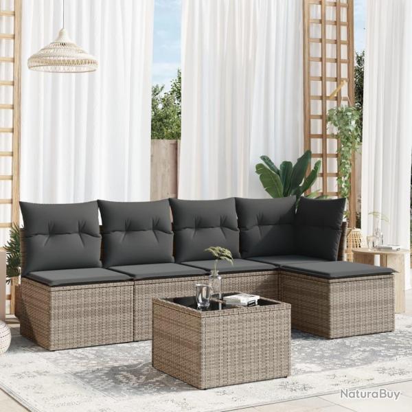 Salon de jardin 6 pcs avec coussins gris r�sine tress�e