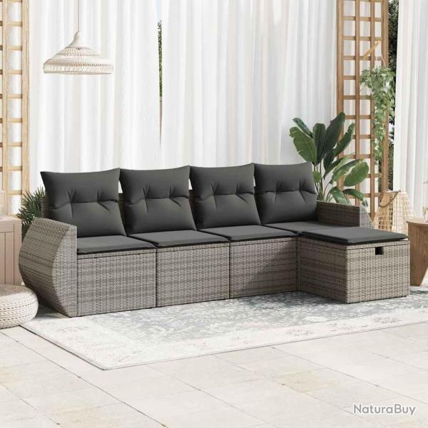 Salon de jardin 5 pcs avec coussins gris r�sine tress�e