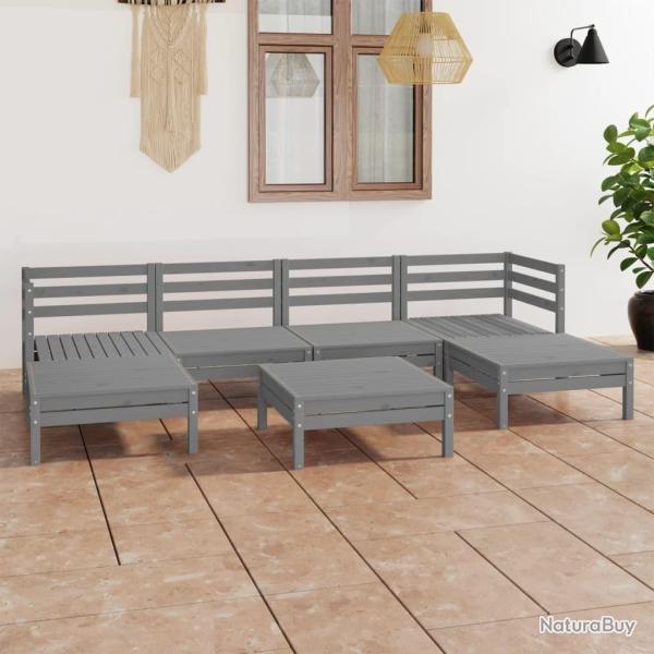 Salon de jardin 7 pcs Gris Bois de pin massif alsavelo