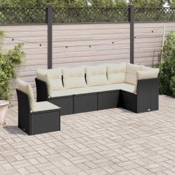 Salon de jardin 6 pcs avec coussins noir r&eacute;sine tress&eacute;e