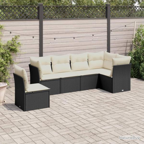 Salon de jardin 6 pcs avec coussins noir r�sine tress�e