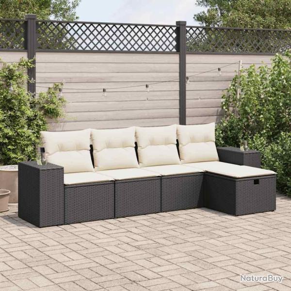 Salon de jardin 5 pcs avec coussins noir r�sine tress�e