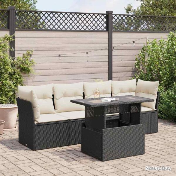 Salon de jardin 5 pcs avec coussins noir r�sine tress�e
