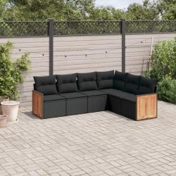 Salon de jardin 6 pcs avec coussins noir r&eacute;sine tress&eacute;e