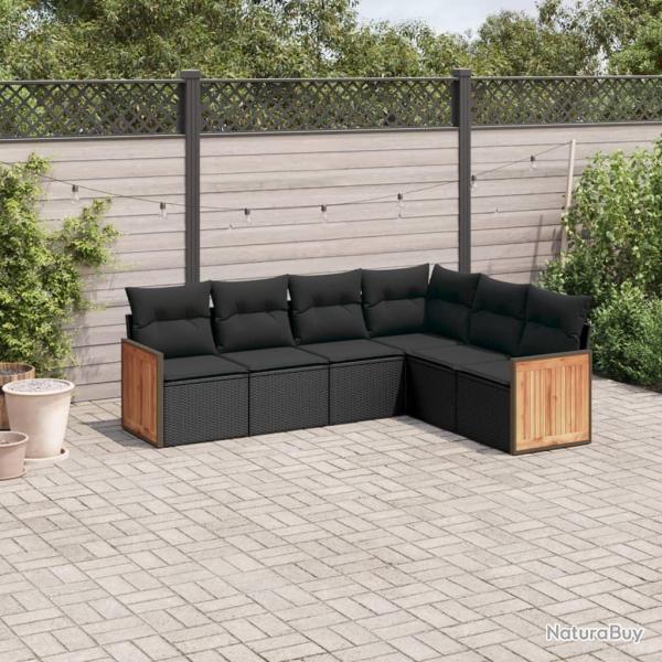 Salon de jardin 6 pcs avec coussins noir r�sine tress�e