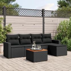 Salon de jardin 6 pcs avec coussins noir r&eacute;sine tress&eacute;e