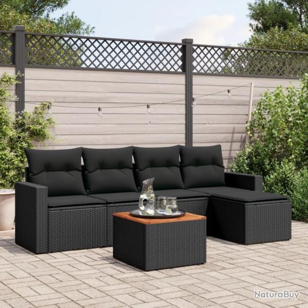 Salon de jardin 6 pcs avec coussins noir r�sine tress�e alsavelo