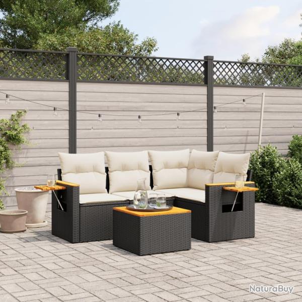 Salon de jardin 5 pcs avec coussins noir r�sine tress�e