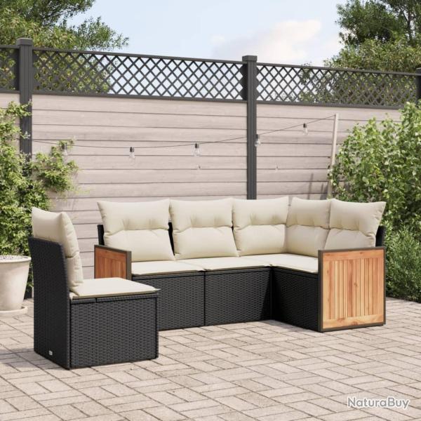 Salon de jardin 5 pcs avec coussins noir r�sine tress�e